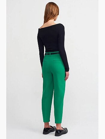 Pantalon droit en crêpe à taille haute avec ceinture dilvin