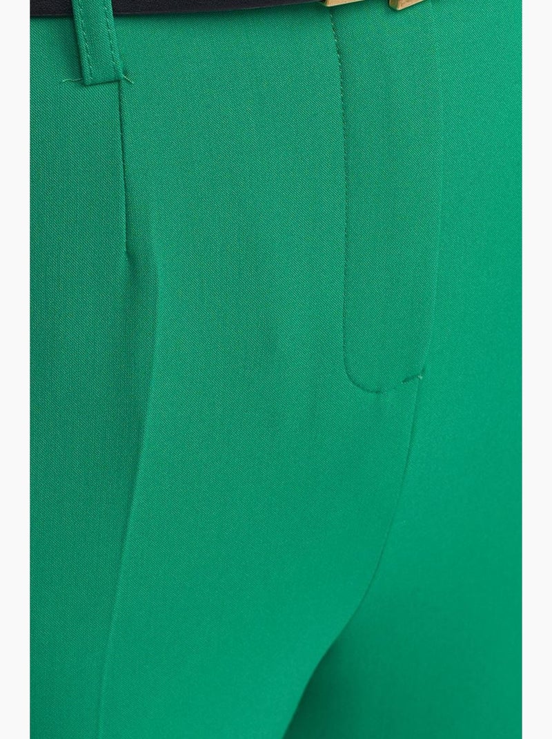 Pantalon droit en crêpe à taille haute avec ceinture dilvin Vert - Kiabi