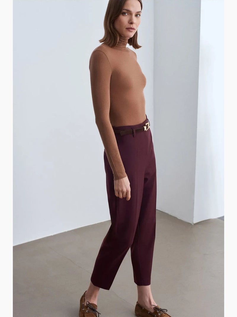 Pantalon droit en crêpe à taille haute dilvin Rouge bordeaux - Kiabi