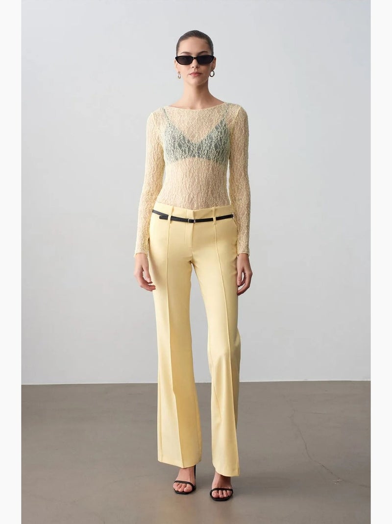 Pantalon droit en crêpe avec ceinture dilvin Jaune citron - Kiabi