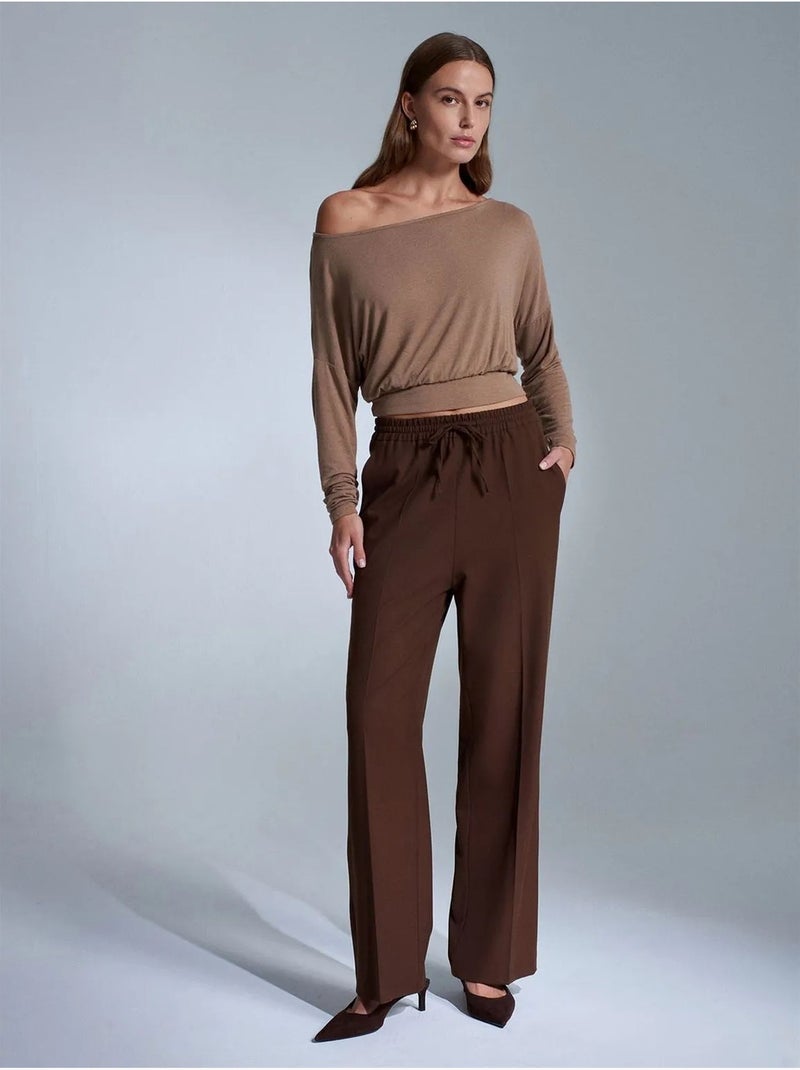 Pantalon droit en crêpe femme dilvin Marron - Kiabi