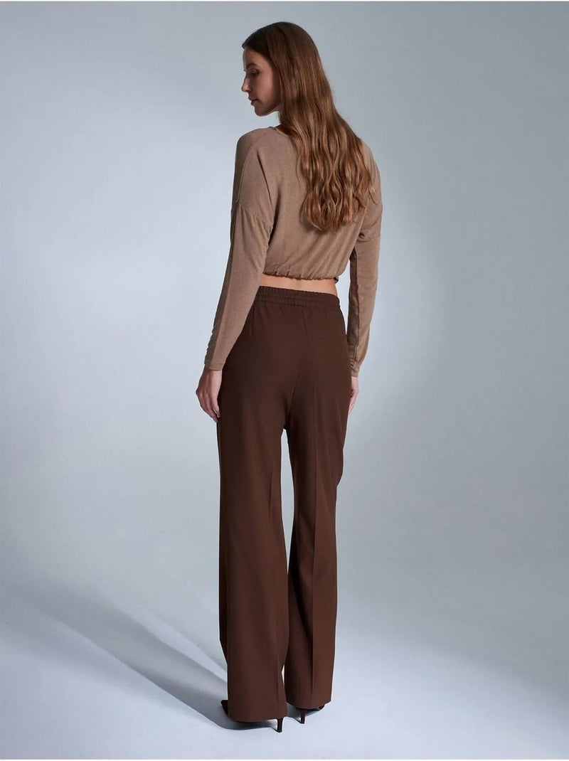 Pantalon droit en crêpe femme dilvin Marron - Kiabi