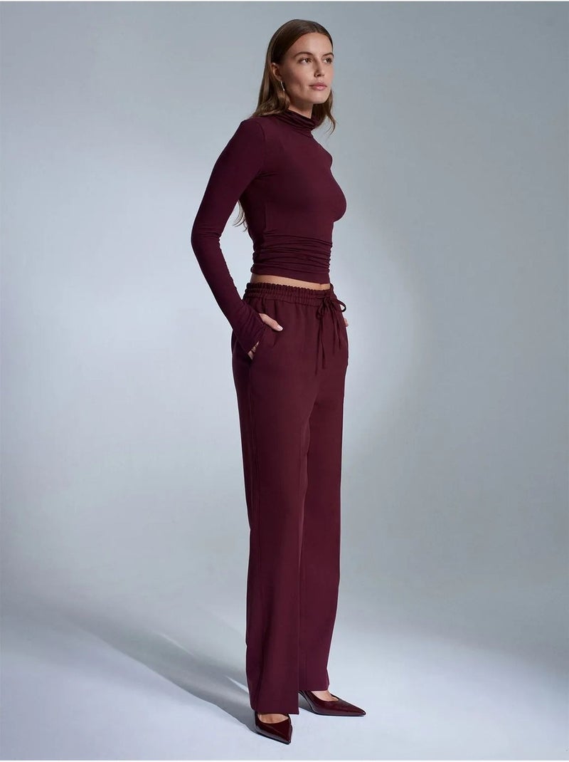 Pantalon droit en crêpe femme dilvin Rouge bordeaux - Kiabi