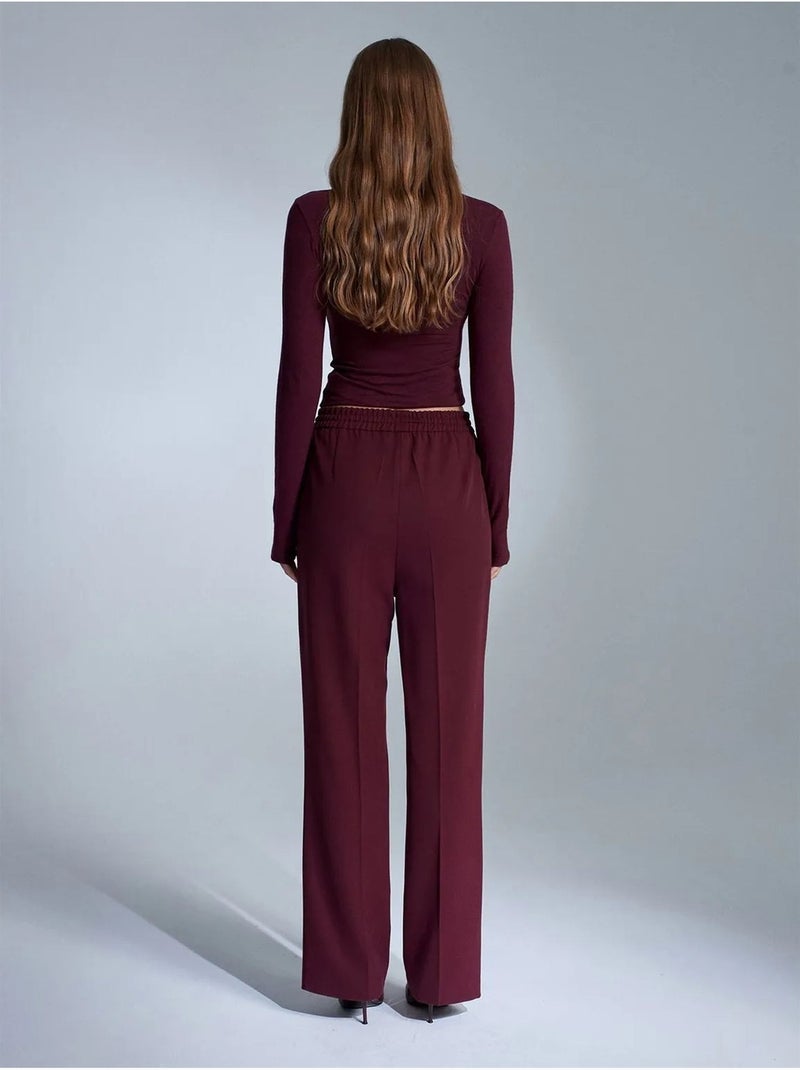 Pantalon droit en crêpe femme dilvin Rouge bordeaux - Kiabi