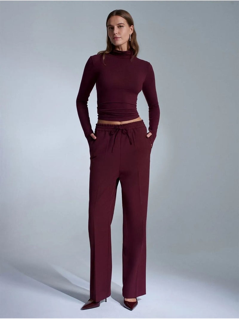 Pantalon droit en crêpe femme dilvin Rouge bordeaux - Kiabi