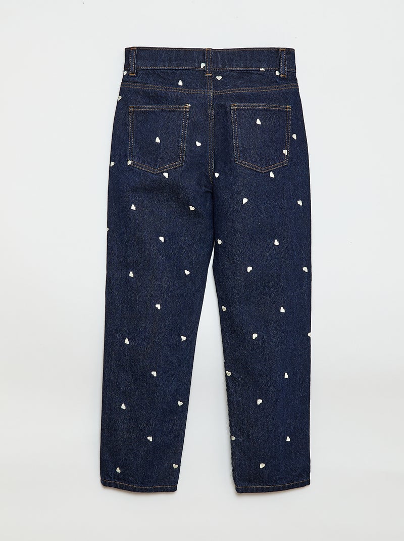 Pantalon droit en denim avec motif Bleu - Kiabi