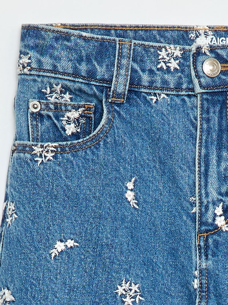 Pantalon droit en denim avec motif Bleu - Kiabi