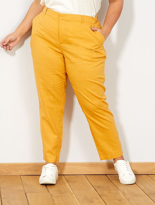 Pantalon droit en lin Grande taille femme - rouge ocre ...
