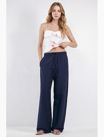 Pantalon droit en lin mélangé avec cordon de serrage hiccup