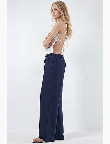 Pantalon droit en lin mélangé avec cordon de serrage hiccup