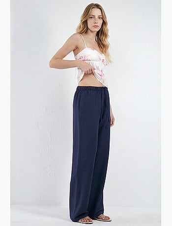 Pantalon droit en lin mélangé avec cordon de serrage hiccup