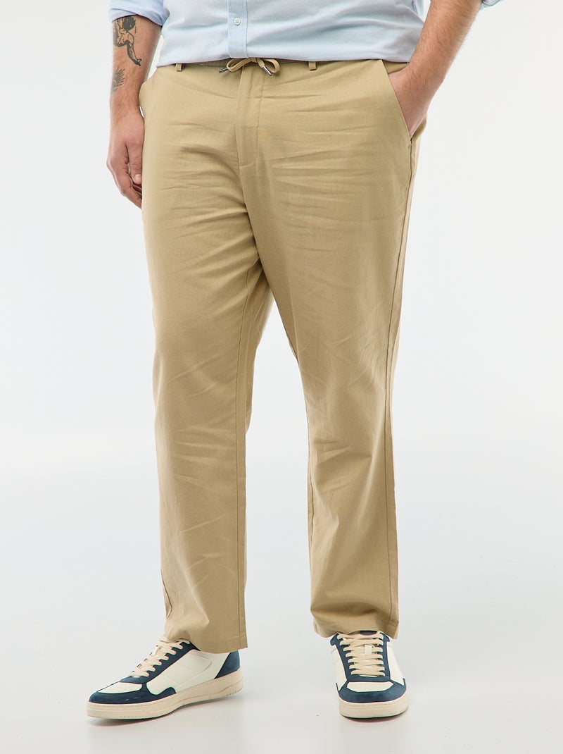 Pantalon droit en lin mélangé Beige - Kiabi