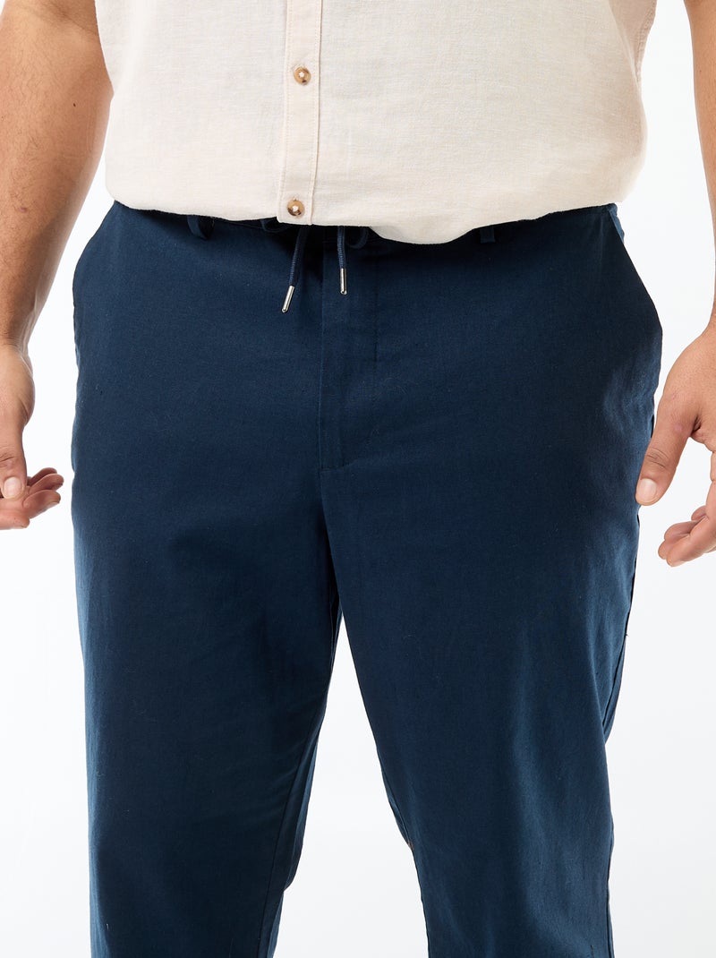 Pantalon droit en lin mélangé Bleu - Kiabi