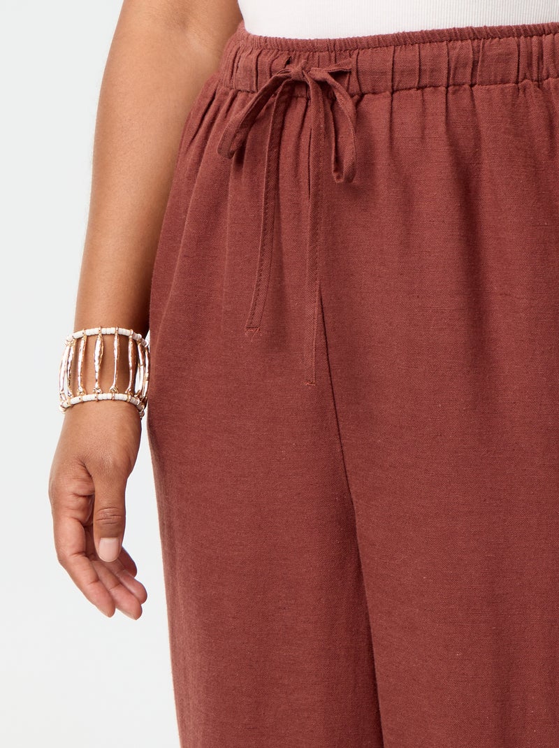 Pantalon droit en lin mélangé Marron - Kiabi
