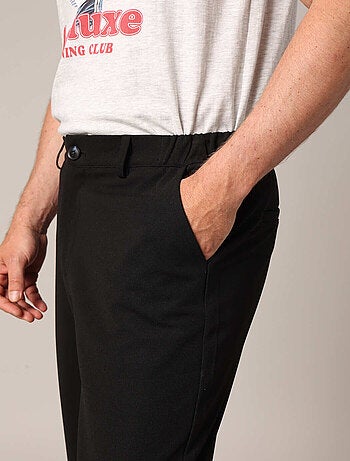 Pantalon droit en maille noire, taille élastiquée avec cordon de serrage 'Deeluxe'