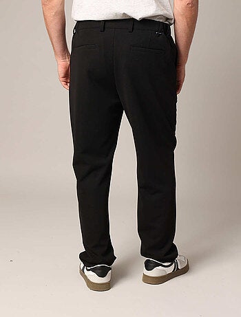 Pantalon droit en maille noire, taille élastiquée avec cordon de serrage 'Deeluxe'