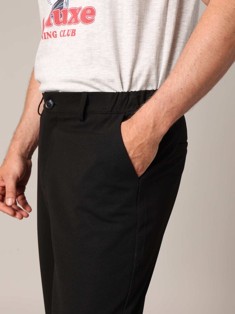 Pantalon droit en maille noire, taille élastiquée avec cordon de serrage 'Deeluxe' Noir - Kiabi