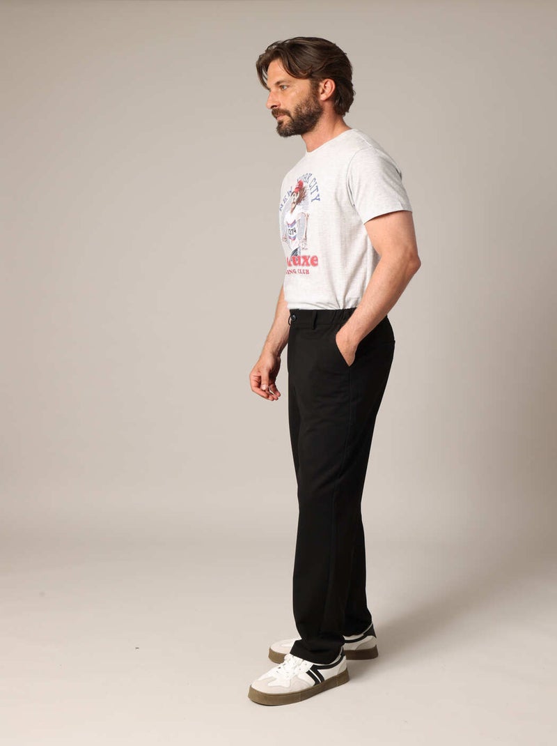 Pantalon droit en maille noire, taille élastiquée avec cordon de serrage 'Deeluxe' Noir - Kiabi
