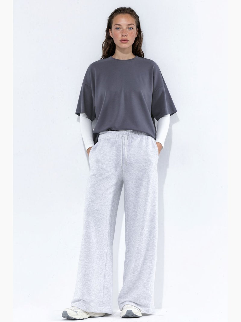 Pantalon droit en mélange de coton hiccup Gris clair - Kiabi