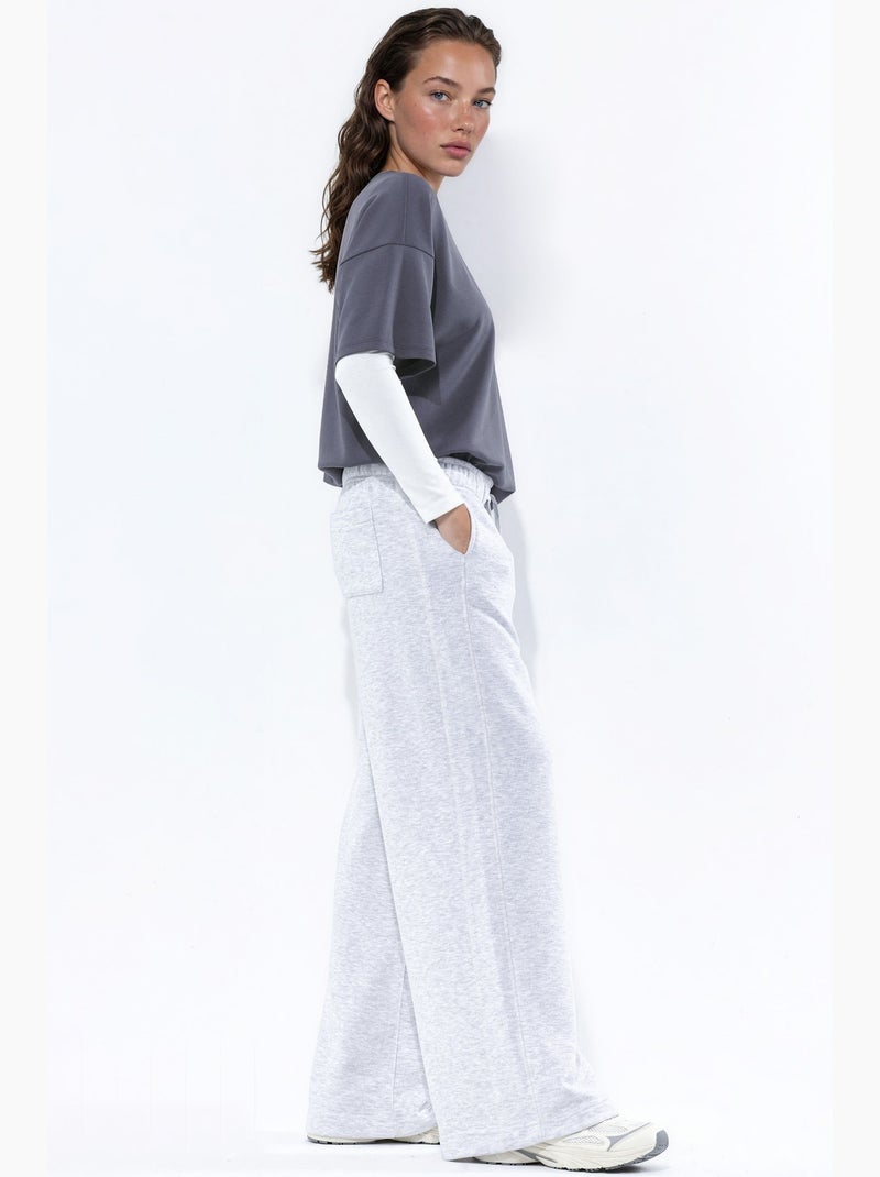 Pantalon droit en mélange de coton hiccup Gris clair - Kiabi