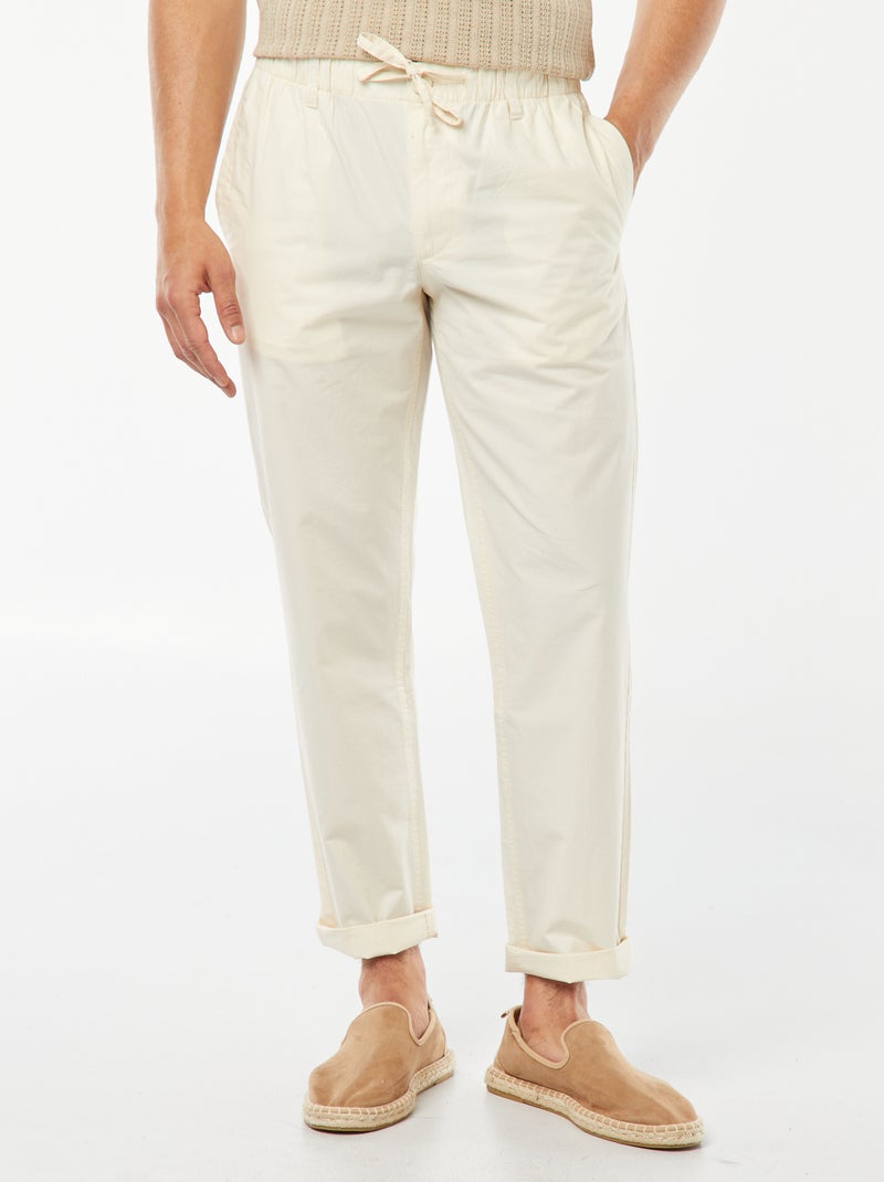 Pantalon droit en popeline craquante Blanc cassé - Kiabi