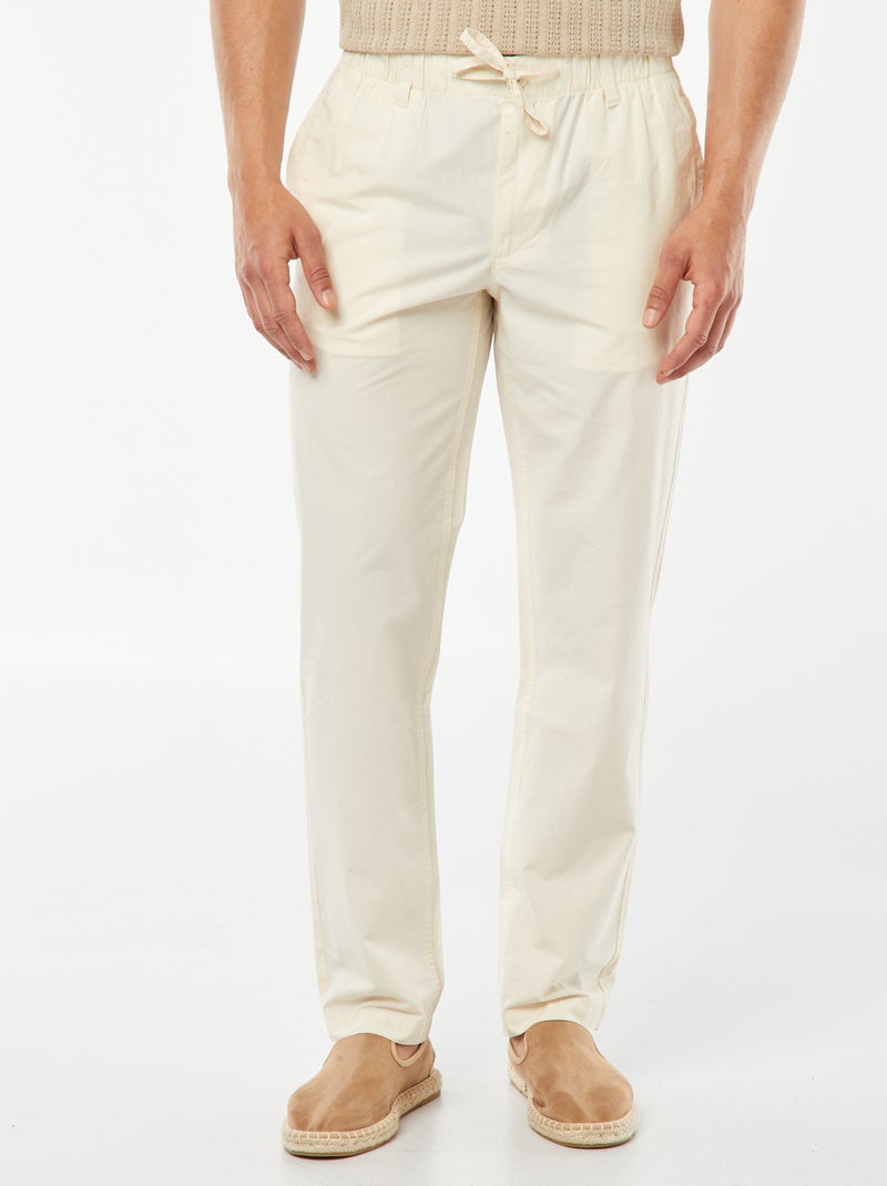 Pantalon droit en popeline craquante Blanc cassé - Kiabi