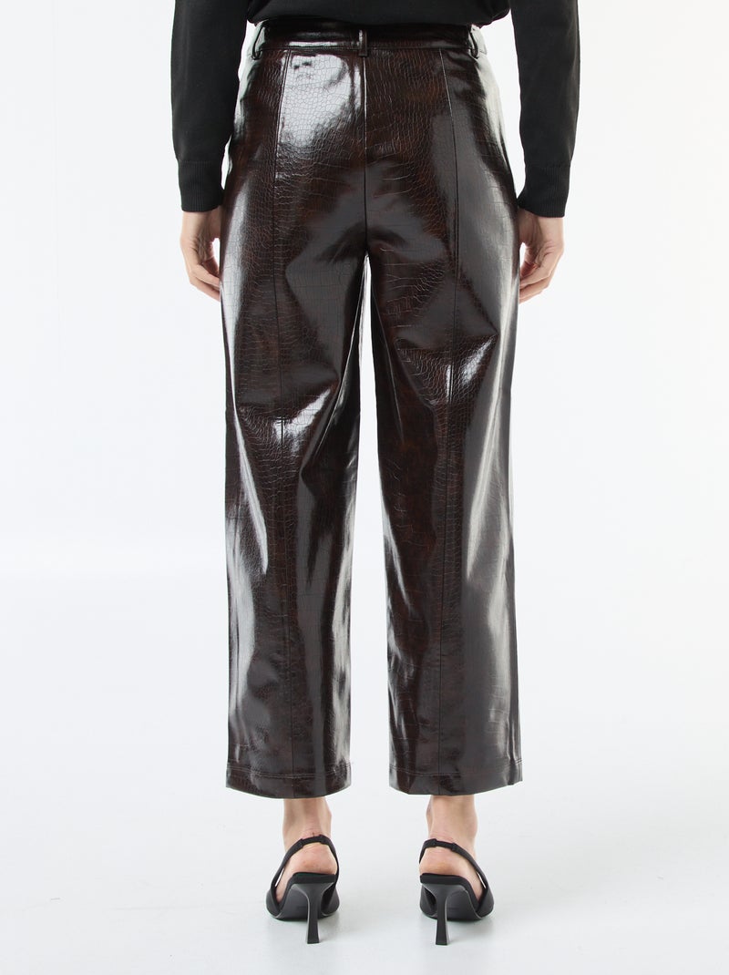 Pantalon droit en simili façon 'peau de serpent' Marron - Kiabi