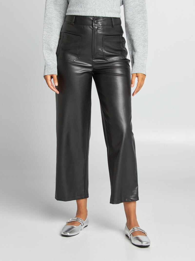 Kiabi Jean Imitation Cuir Femme Pantalon Droit En Simili Noir Kiabi