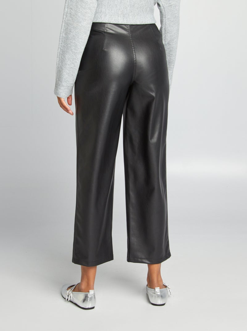Pantalon droit en simili noir - Kiabi