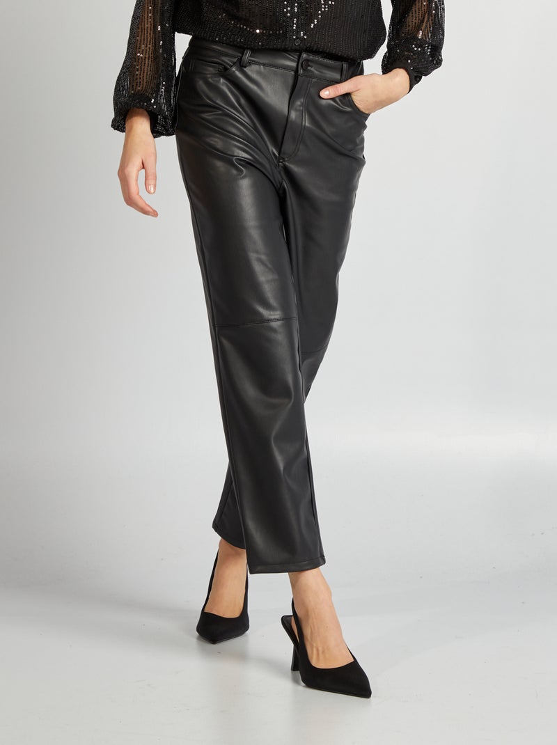 Pantalon Droit Pantalon Effet Cuir Taille Haute Pantalon Droit En