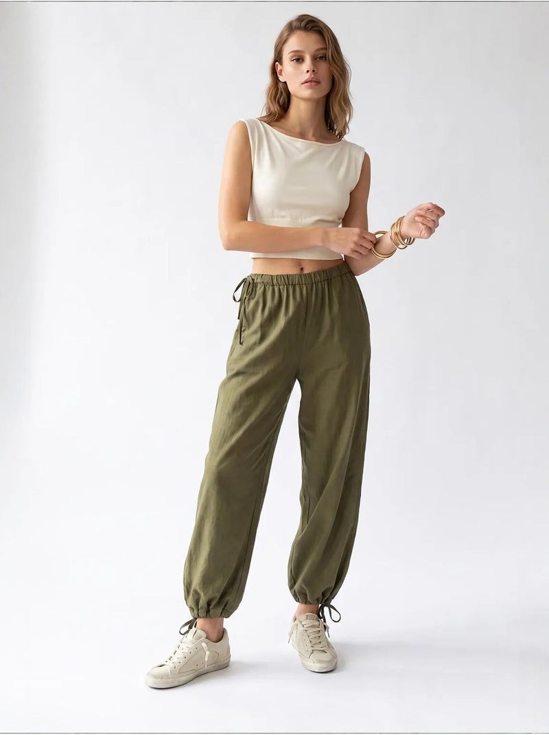 Pantalon droit en tencel mixray Kaki - Kiabi