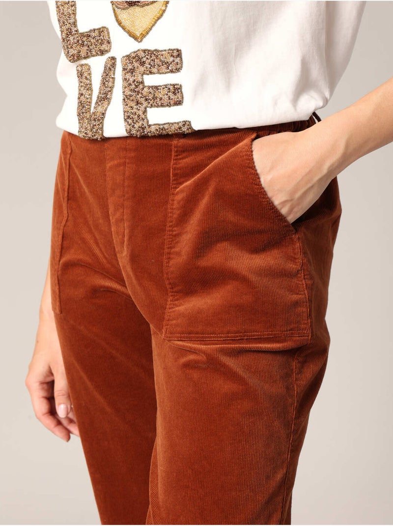 Pantalon droit en velours côtelé 'Deeluxe' Marron - Kiabi