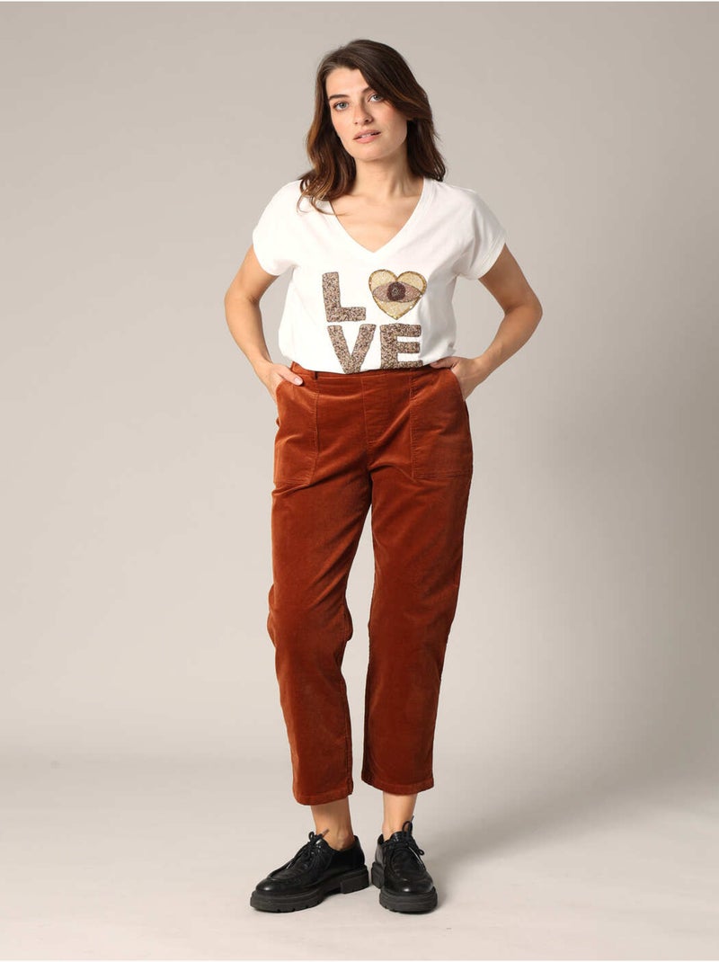 Pantalon droit en velours côtelé 'Deeluxe' Marron - Kiabi
