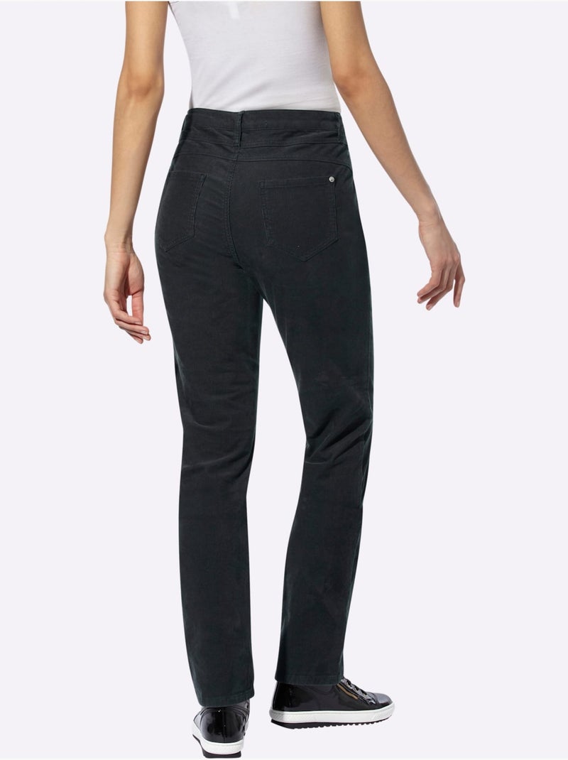 Pantalon droit en velours côtelé et poches - Taille courte - Helline Noir - Kiabi