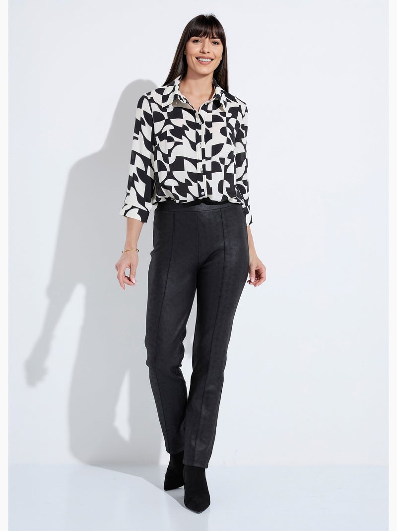 Pantalon droit enduit, semi-élastiqué - Afibel Noir - Kiabi