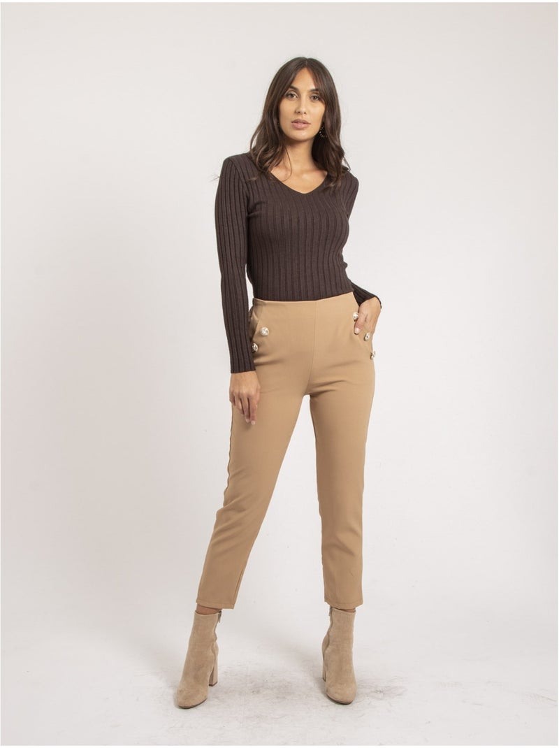 Pantalon droit ESLINA Beige - Kiabi