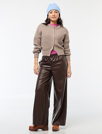 Pantalon droit faux cuir uni