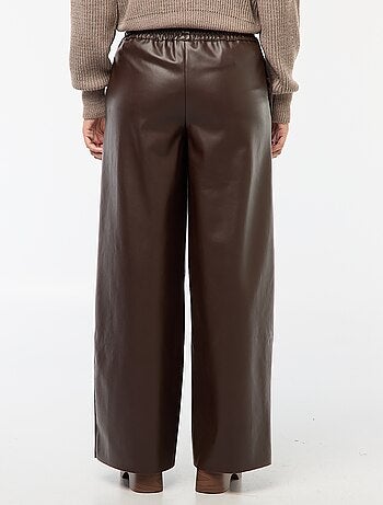 Pantalon droit faux cuir uni