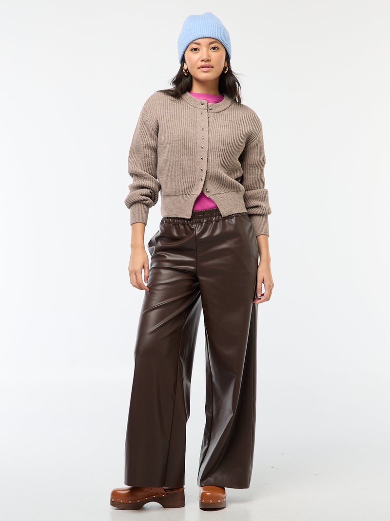 Pantalon droit faux cuir uni Marron - Kiabi