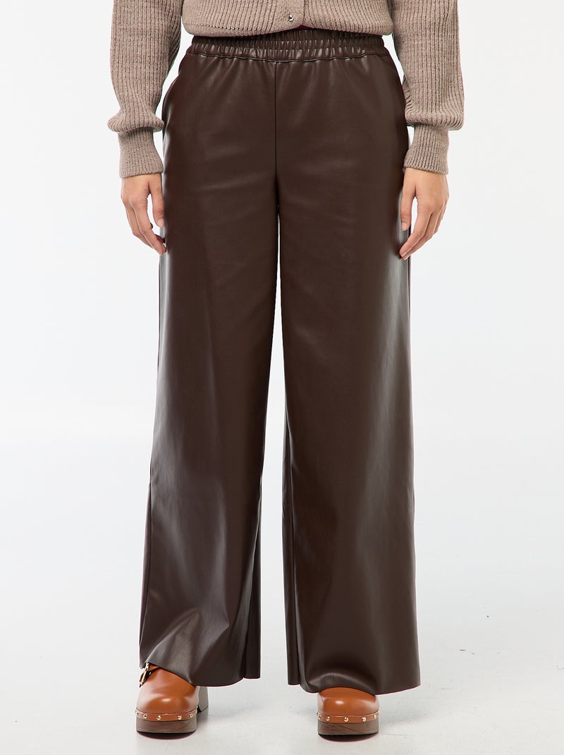 Pantalon droit faux cuir uni Marron - Kiabi