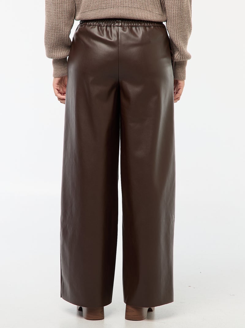 Pantalon droit faux cuir uni Marron - Kiabi