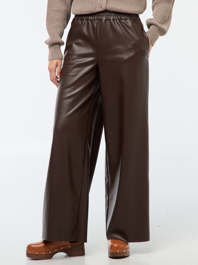 Pantalon droit faux cuir uni Marron - Kiabi