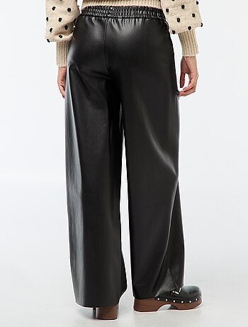 Pantalon droit faux cuir uni