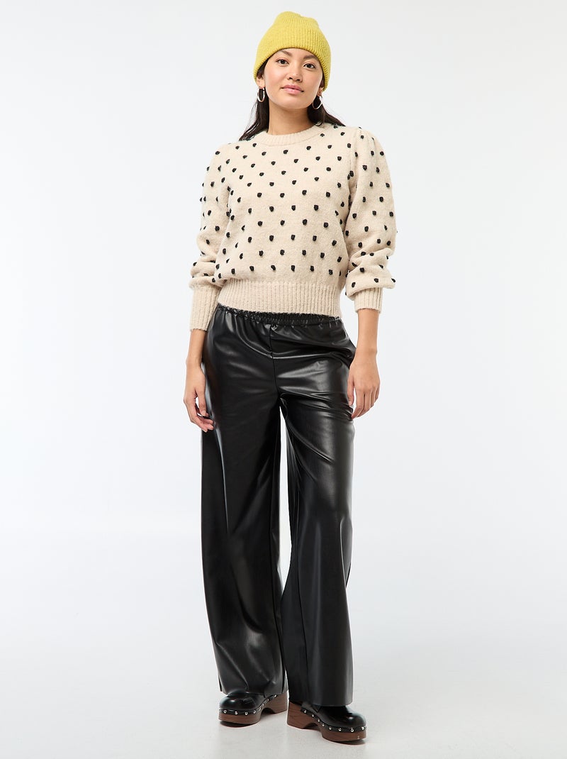 Pantalon droit faux cuir uni Noir - Kiabi