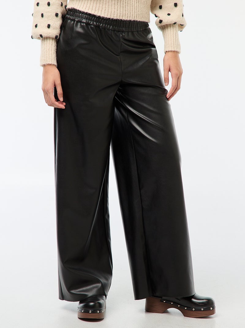 Pantalon droit faux cuir uni Noir - Kiabi