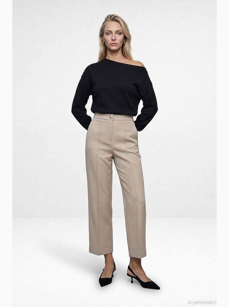 Pantalon droit femme dilvin Beige argile - Kiabi