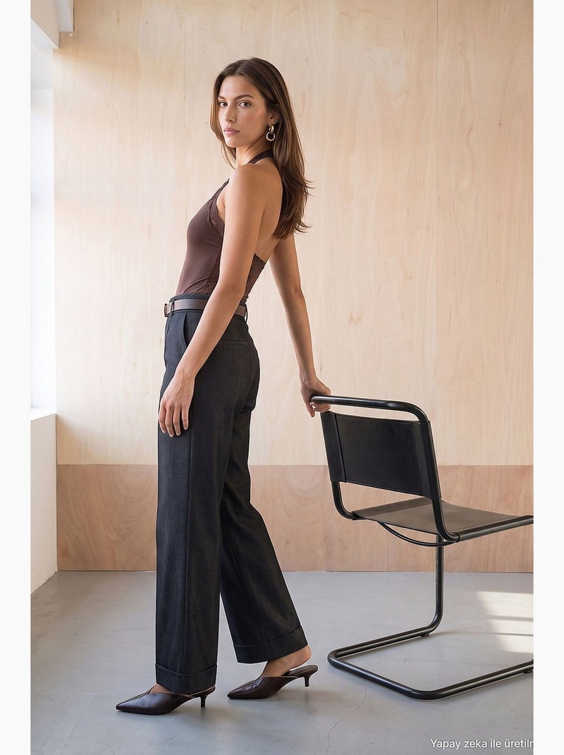 Pantalon droit femme dilvin Gris Noir - Kiabi