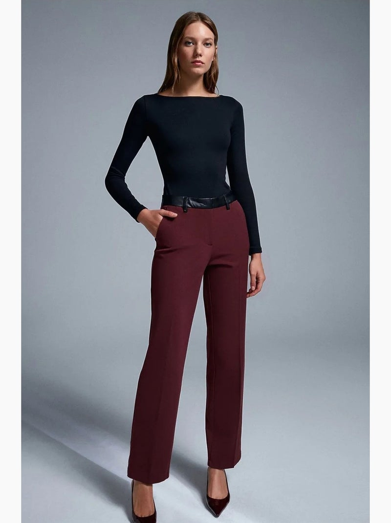 Pantalon droit femme effet cuir dilvin Rouge bordeaux - Kiabi