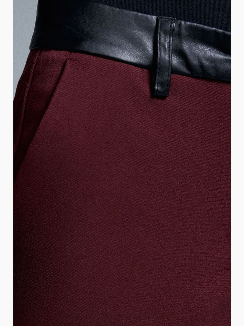 Pantalon droit femme effet cuir dilvin Rouge bordeaux - Kiabi