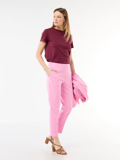 Pantalon droit femme en chaîne et trame - Kiabi